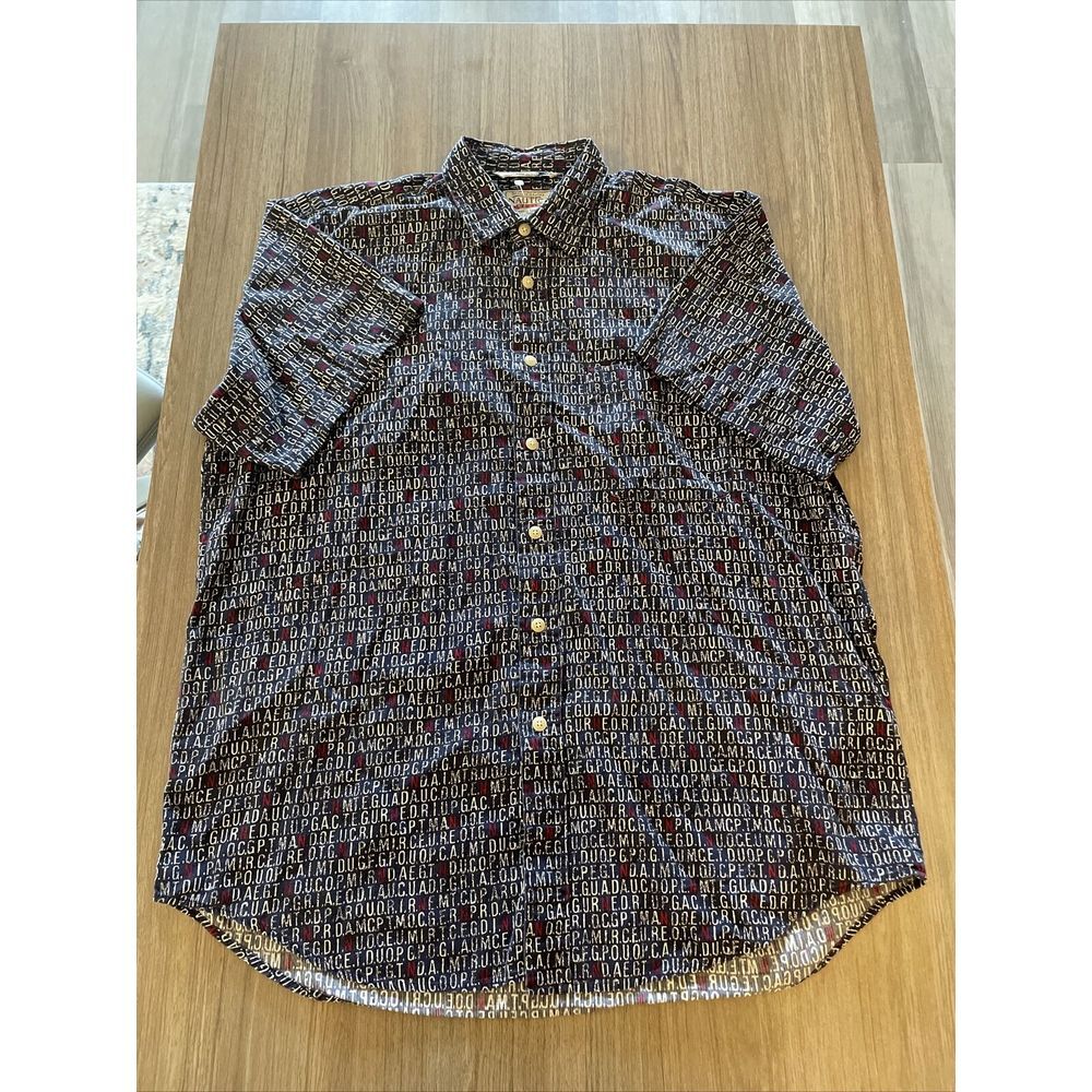 Nautica Denim Mens ShortSleeve Chambray Shirt L Blue Letter Graphics Button Down